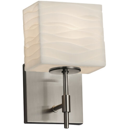 Porcelina Wall Sconce Wall Light in Brushed Nickel, Waves, Incandescent, Rectangle