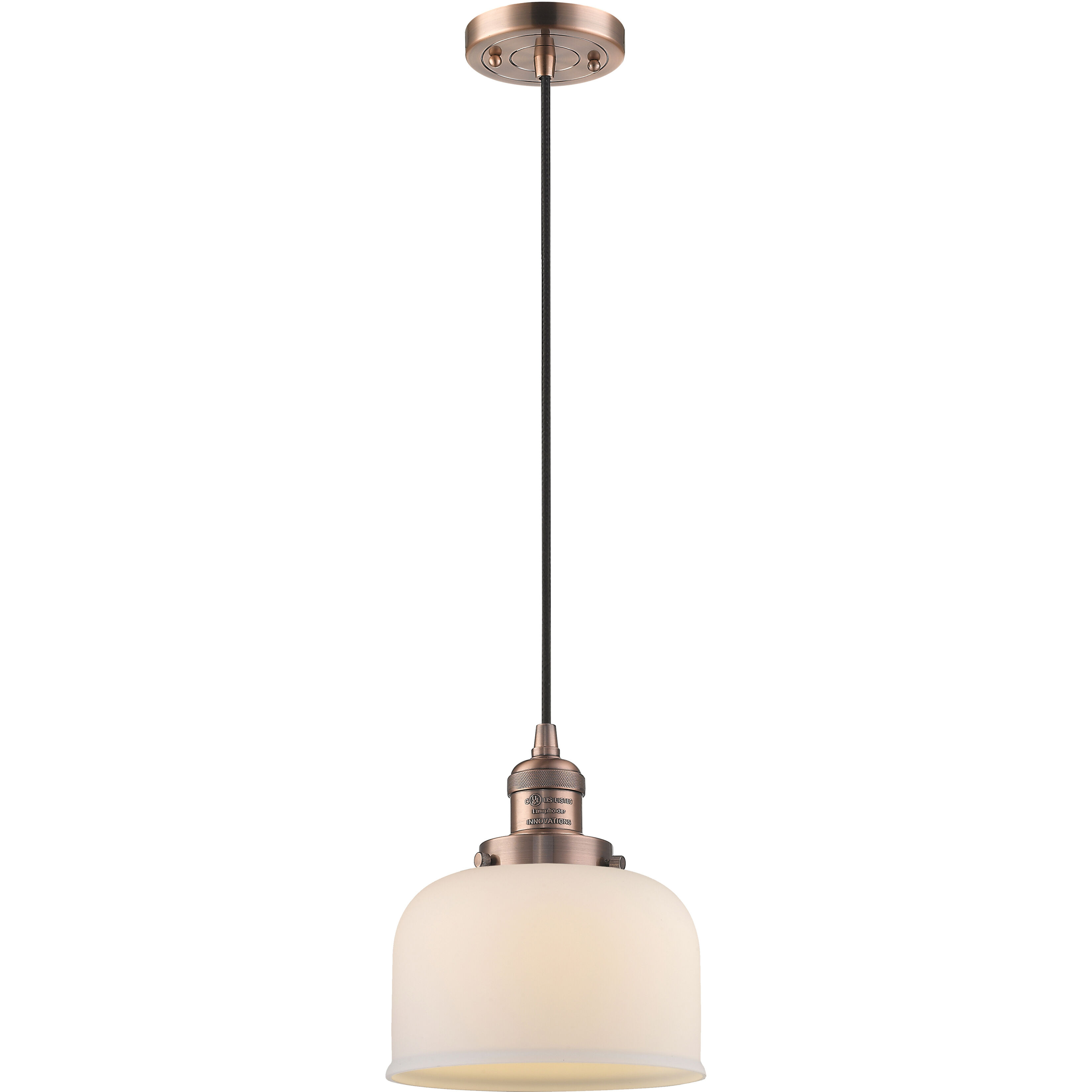 Franklin Restoration Bell 1 Light 8 inch Antique Copper Mini Pendant Ceiling Light in Incandescent, Matte White, Franklin Restoration