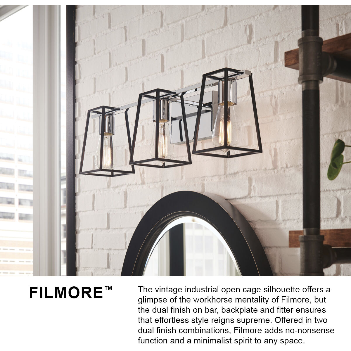 Filmore 4 Light 33.5 inch Chrome with Satin Black Vanity Light Wall Light
