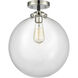 Nouveau XX-Large Beacon 1 Light 12 inch Black Polished Nickel Semi-Flush Mount Ceiling Light in Clear Glass, Nouveau