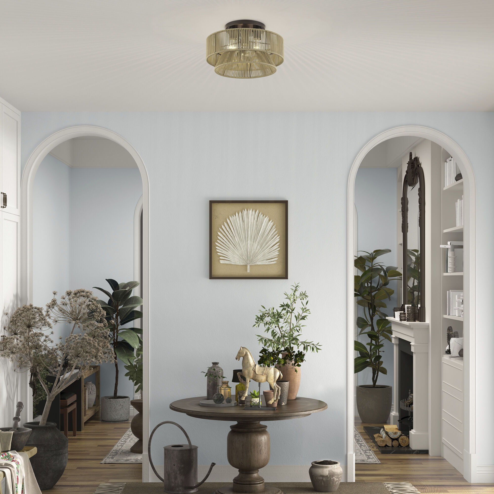 Florell 3 Light 15 inch English Bronze Semi Flush Mount Ceiling Light, Large