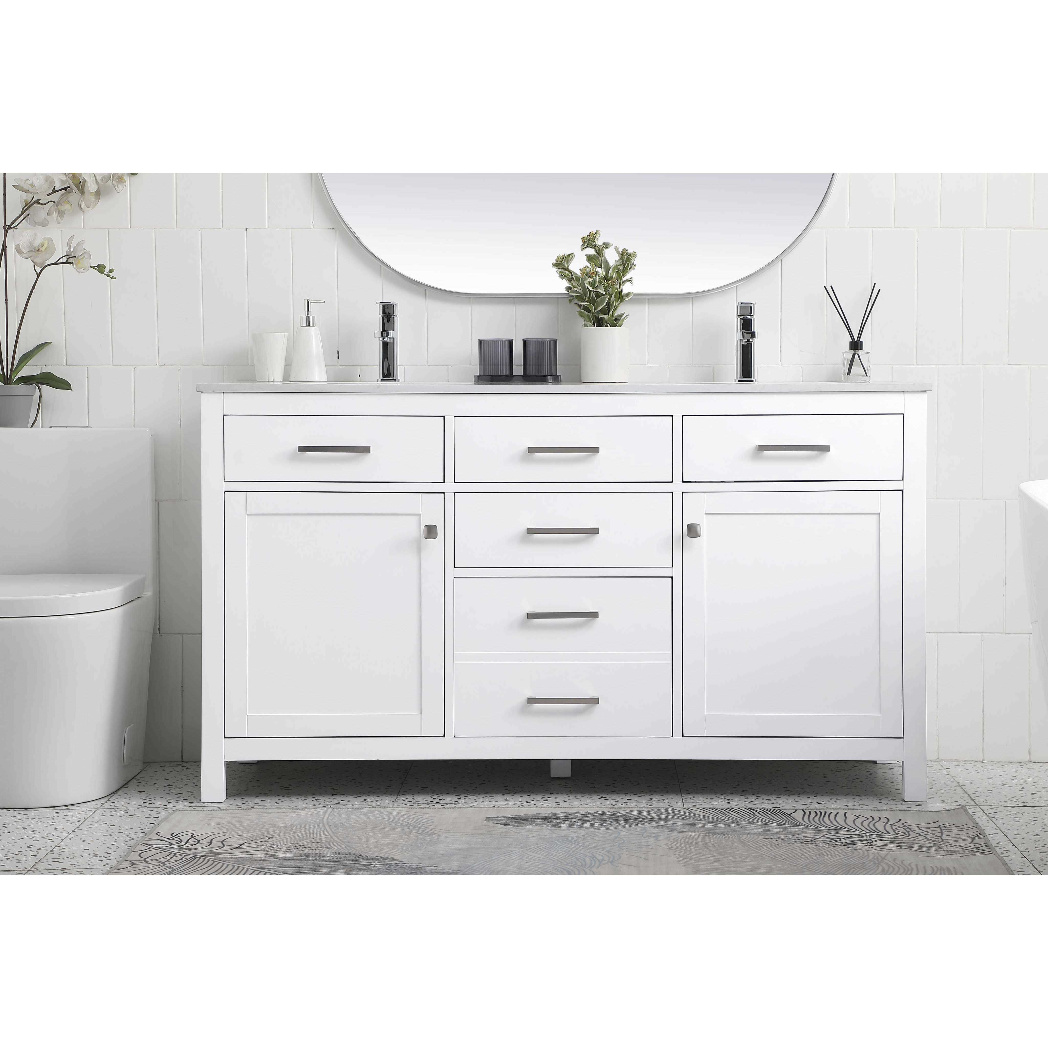 Lewis 60 X 22 X 34 inch White Vanity Sink Set
