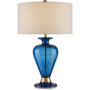 Aladdin 32 inch 150 watt Clear Blue and Antique Brass Table Lamp Portable Light