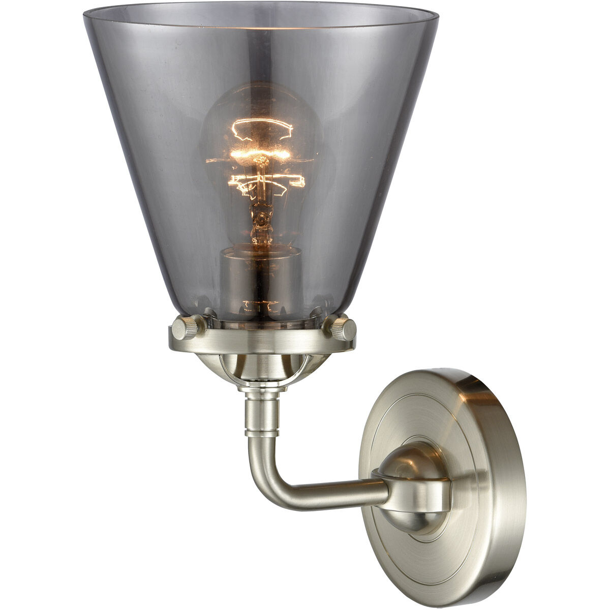 Nouveau Small Cone LED 6 inch Brushed Satin Nickel Sconce Wall Light in Plated Smoke Glass, Nouveau