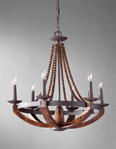 Nashville 6 Light 26 inch Rustic Iron and Burnished Wood Chandelier Ceiling Light