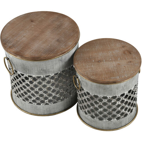 Parla 18 inch Galvanized with Natural Accent Stool, Set of 2