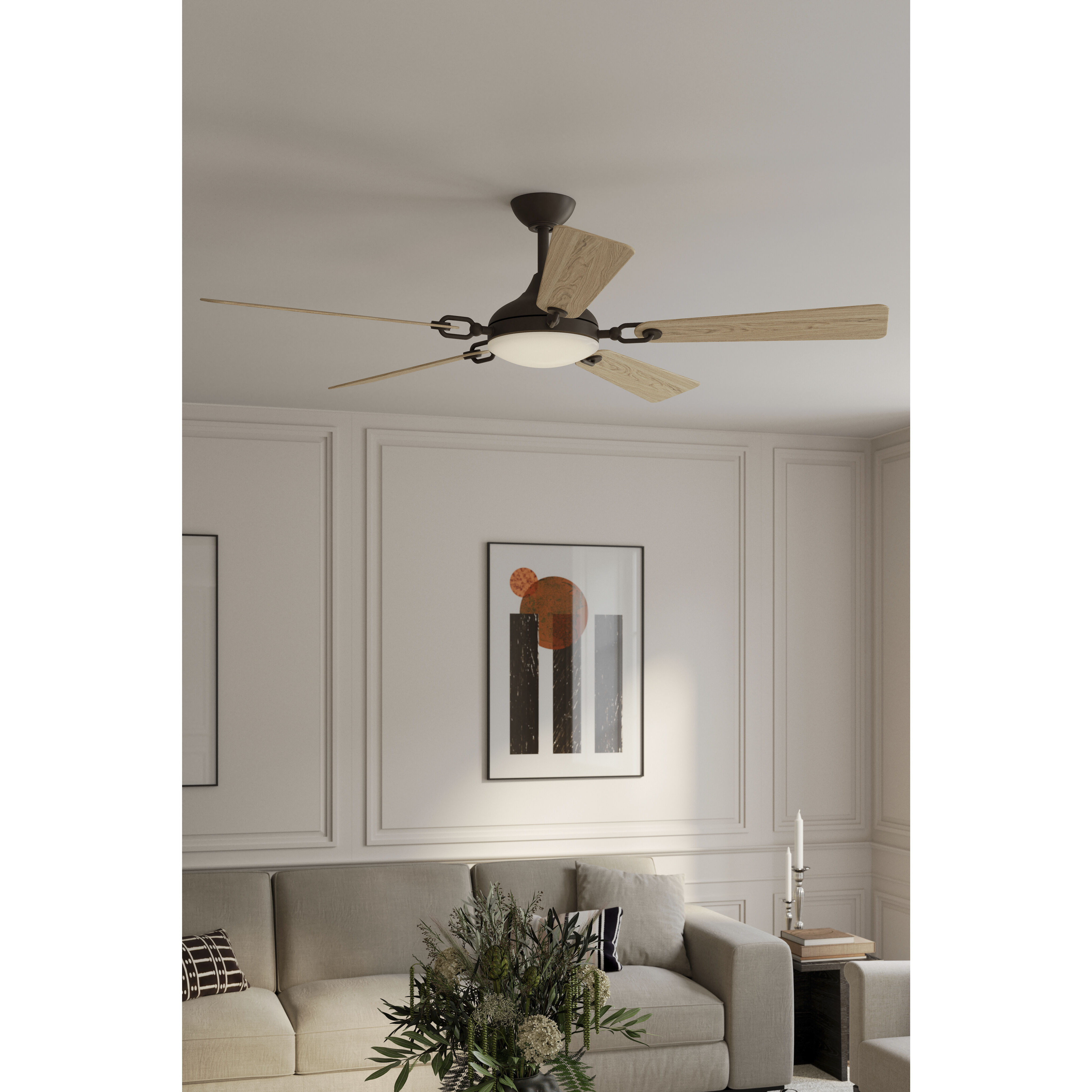 Cadena 65 inch Dark Bronze with White Oak Blades Smart Ceiling Fan