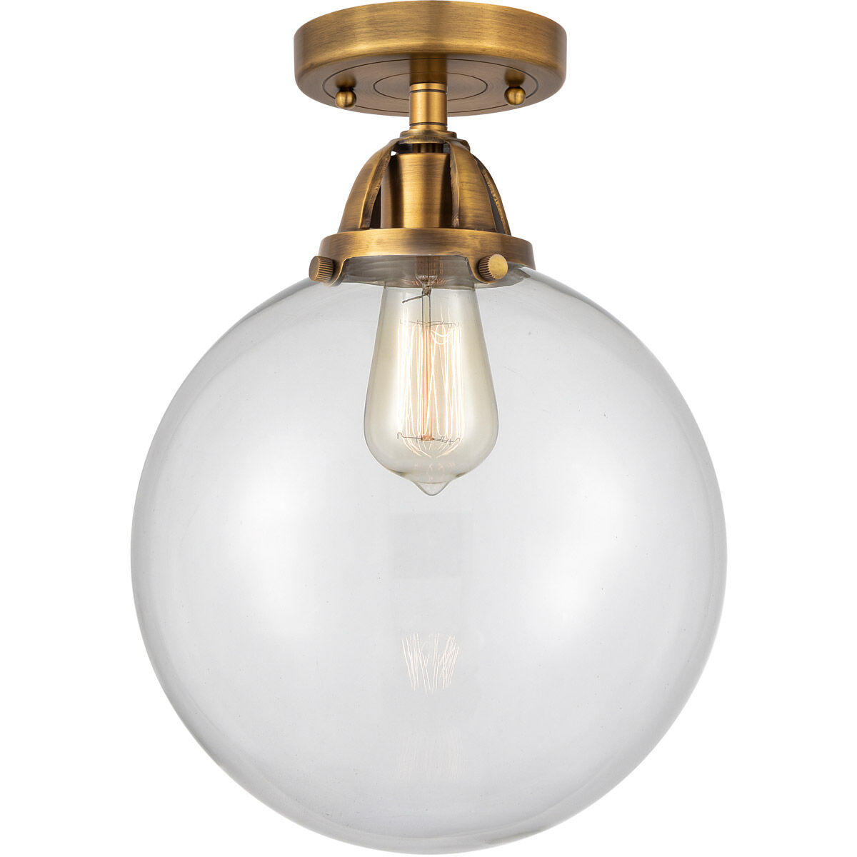 Nouveau 2 Beacon 1 Light 12 inch Brushed Brass Semi-Flush Mount Ceiling Light in Clear Glass