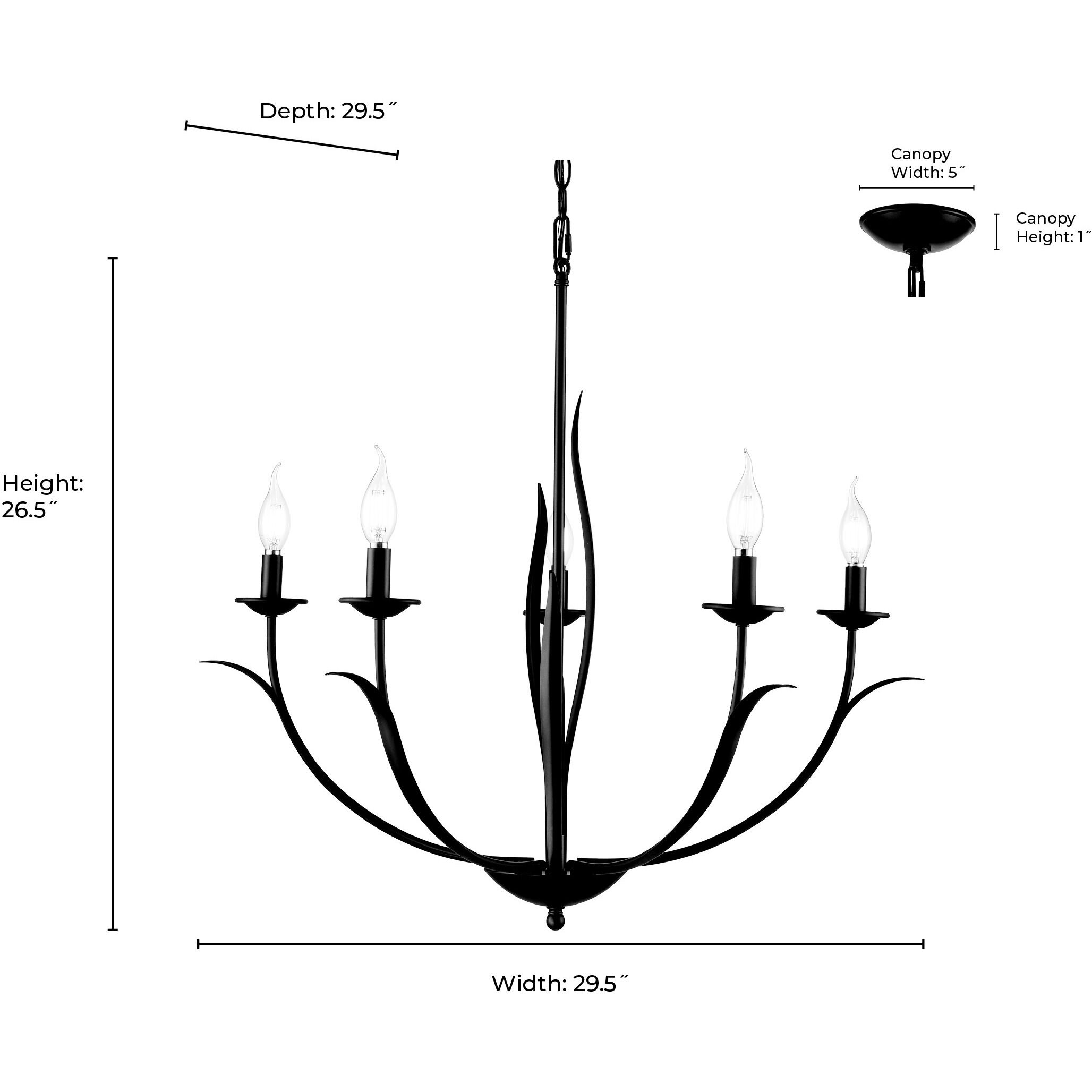 Charlize 5 Light 29.5 inch Matte Black Chandelier Ceiling Light