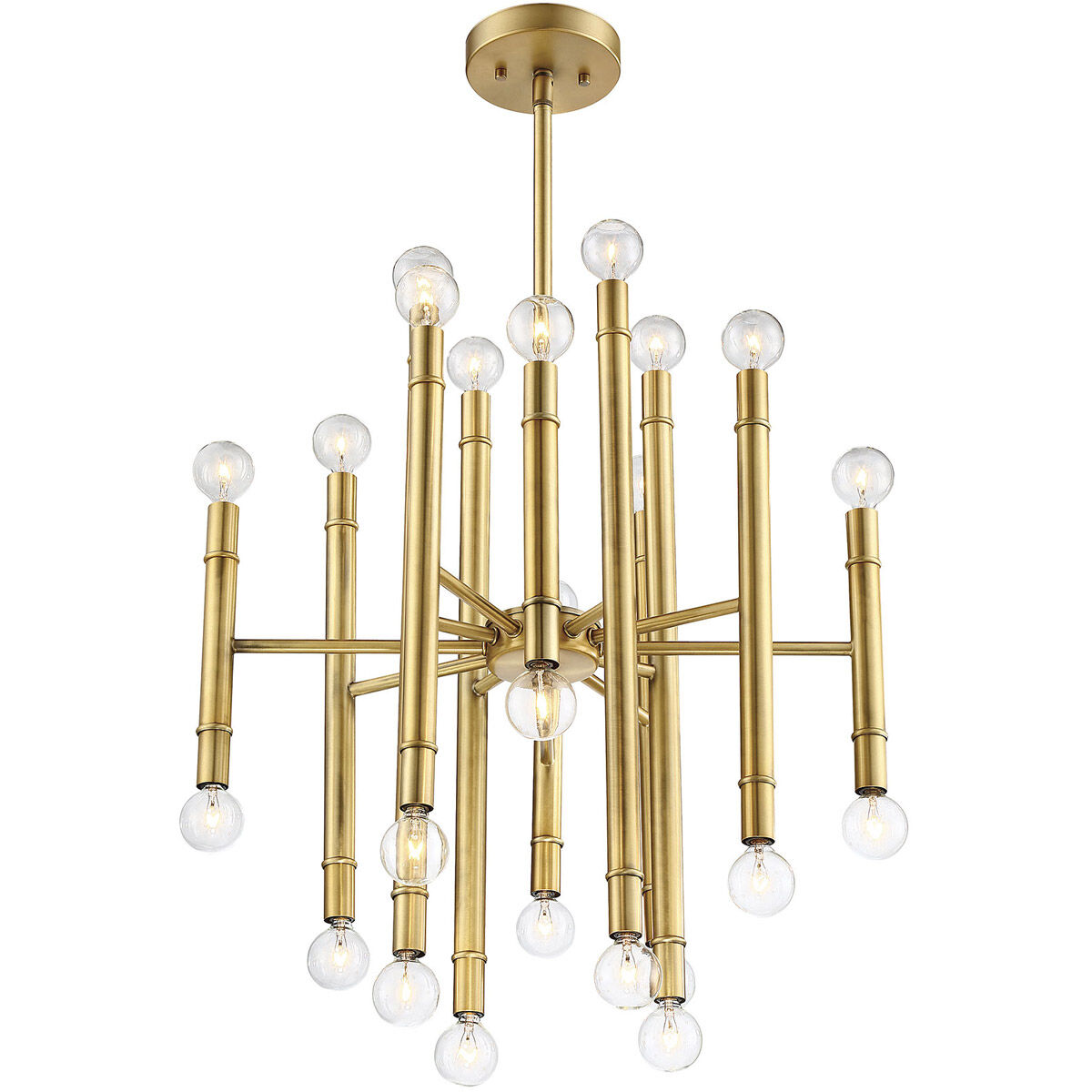 Mid-Century Modern 24 Light 22 inch Natural Brass Chandelier Ceiling Light