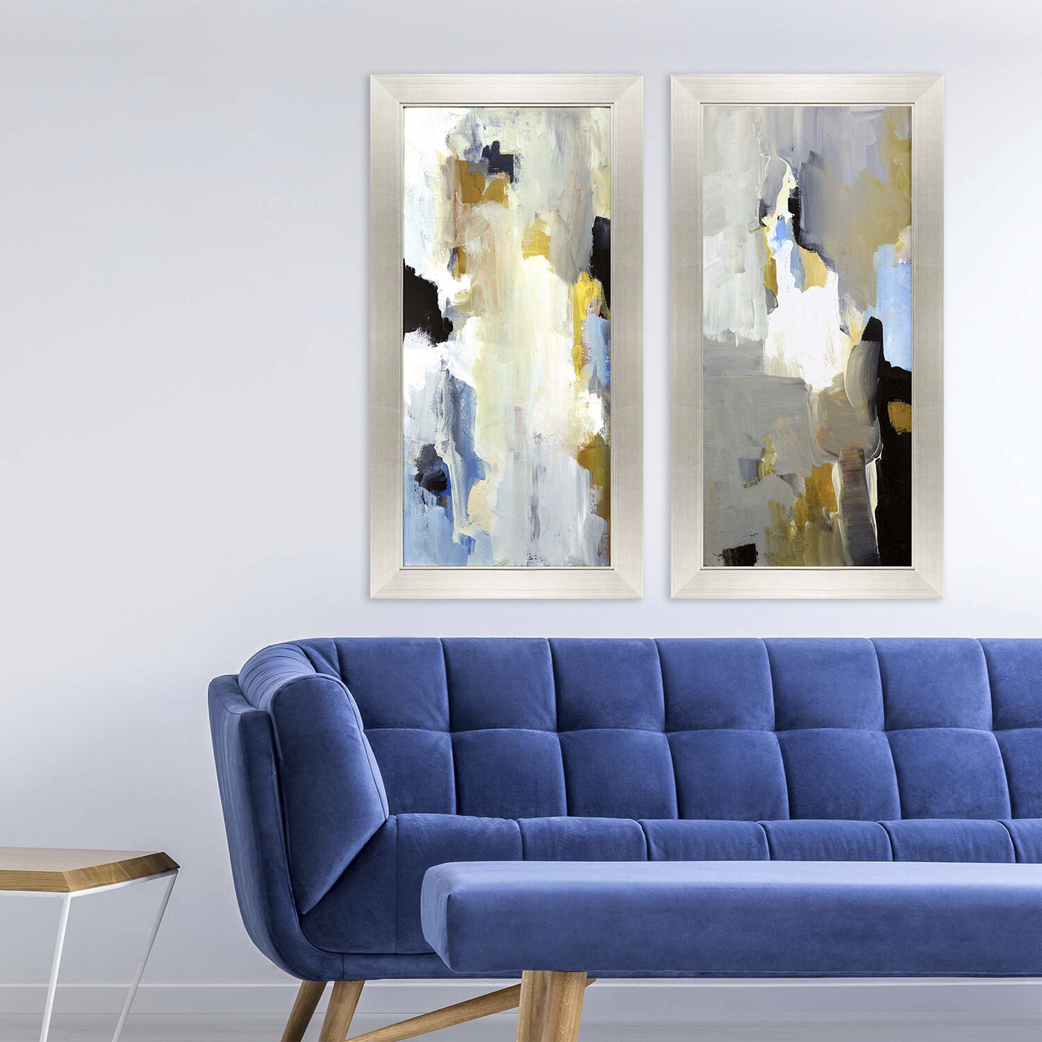 Abstract Blue and Yellow and Black and White Framed Art