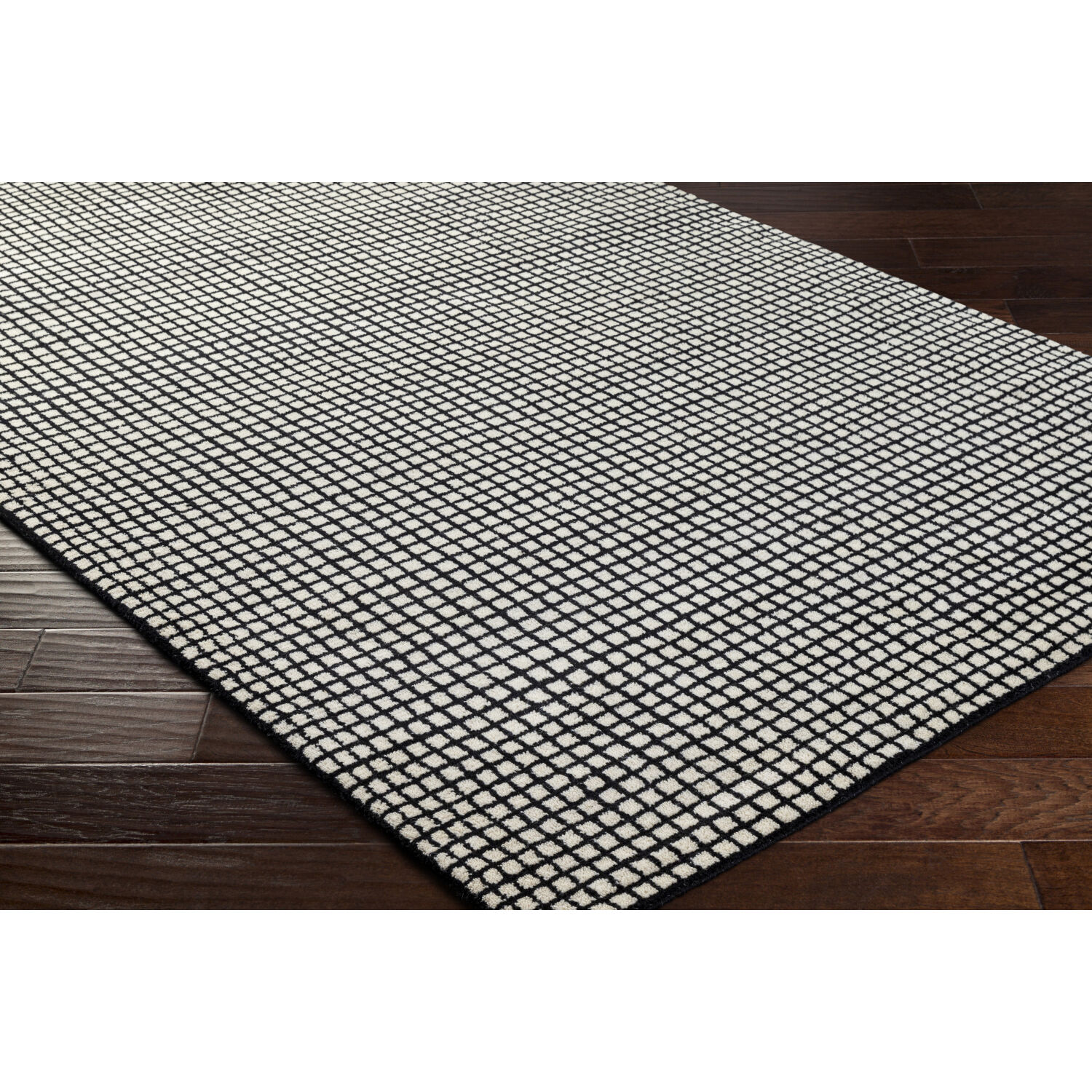 Damier 36 X 24 inch Cream / Black Handmade Rug in 2 x 3