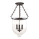 Hampton 3 Light 12 inch Historic Nickel Semi Flush Ceiling Light in C1