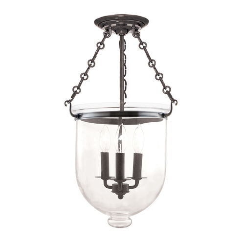 Hampton 3 Light 12 inch Historic Nickel Semi Flush Ceiling Light in C1