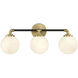 Dresden 3 Light 24 inch Matte Black with Warm Brass Accents Bathroom Vanity Light Wall Light, Lighting One