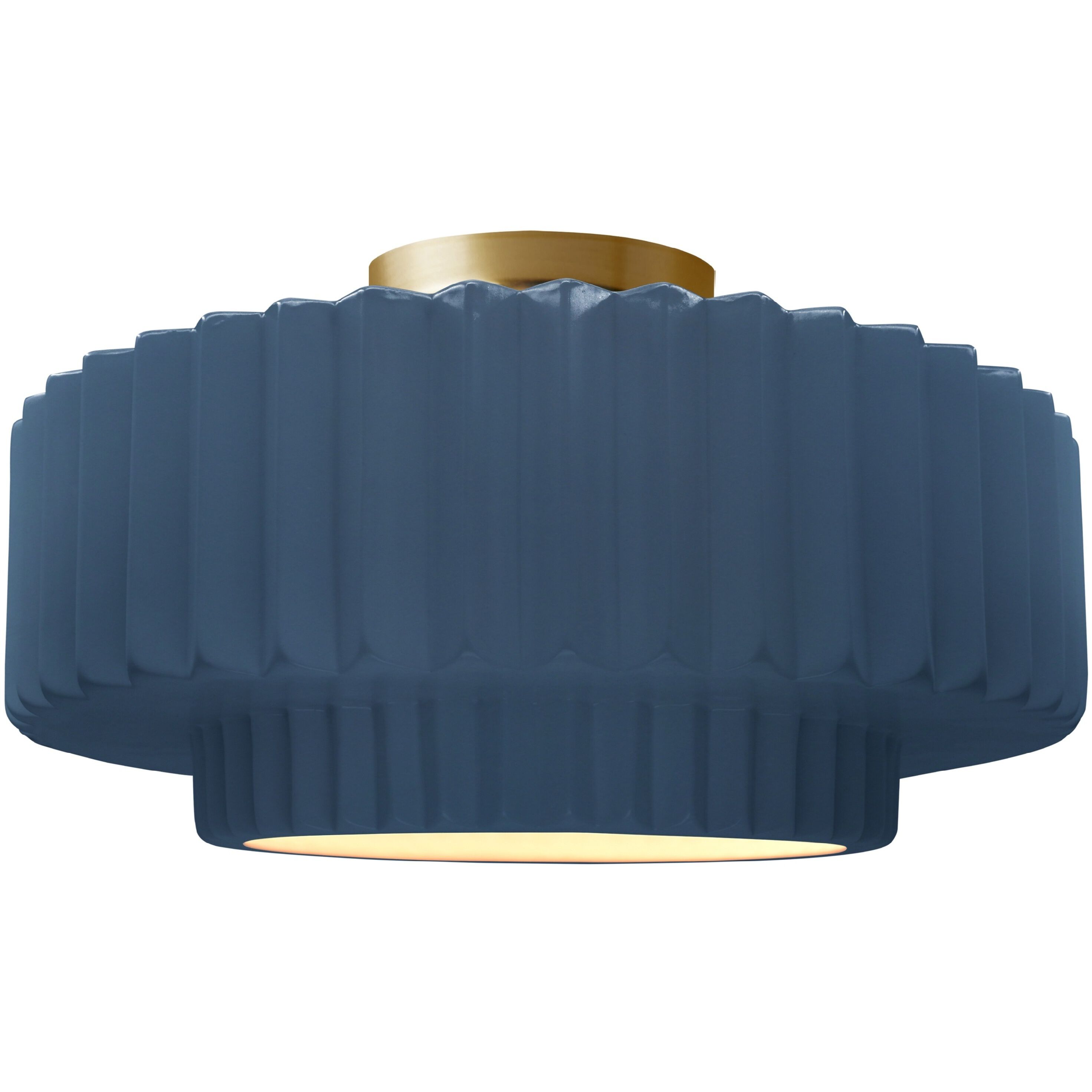 Radiance Collection - Pleated Tier 1 Light 16.5 inch Midnight Sky and Matte White and Brushed Brass Semi-Flush Ceiling Light in Replaceable Bulb, Midnight Sky/Matte White, 16.5W x 8H, Form+Finish+Function