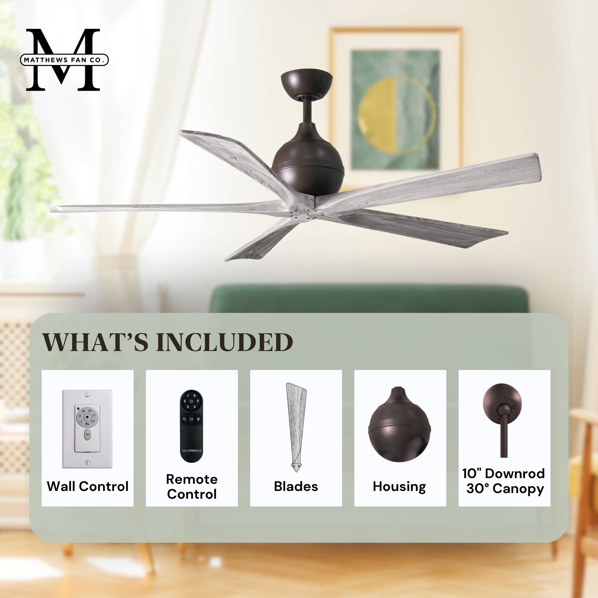 Atlas Irene-5 60 inch Textured Bronze with Barn Wood Tone Blades Paddle Fan, Paddle Fan