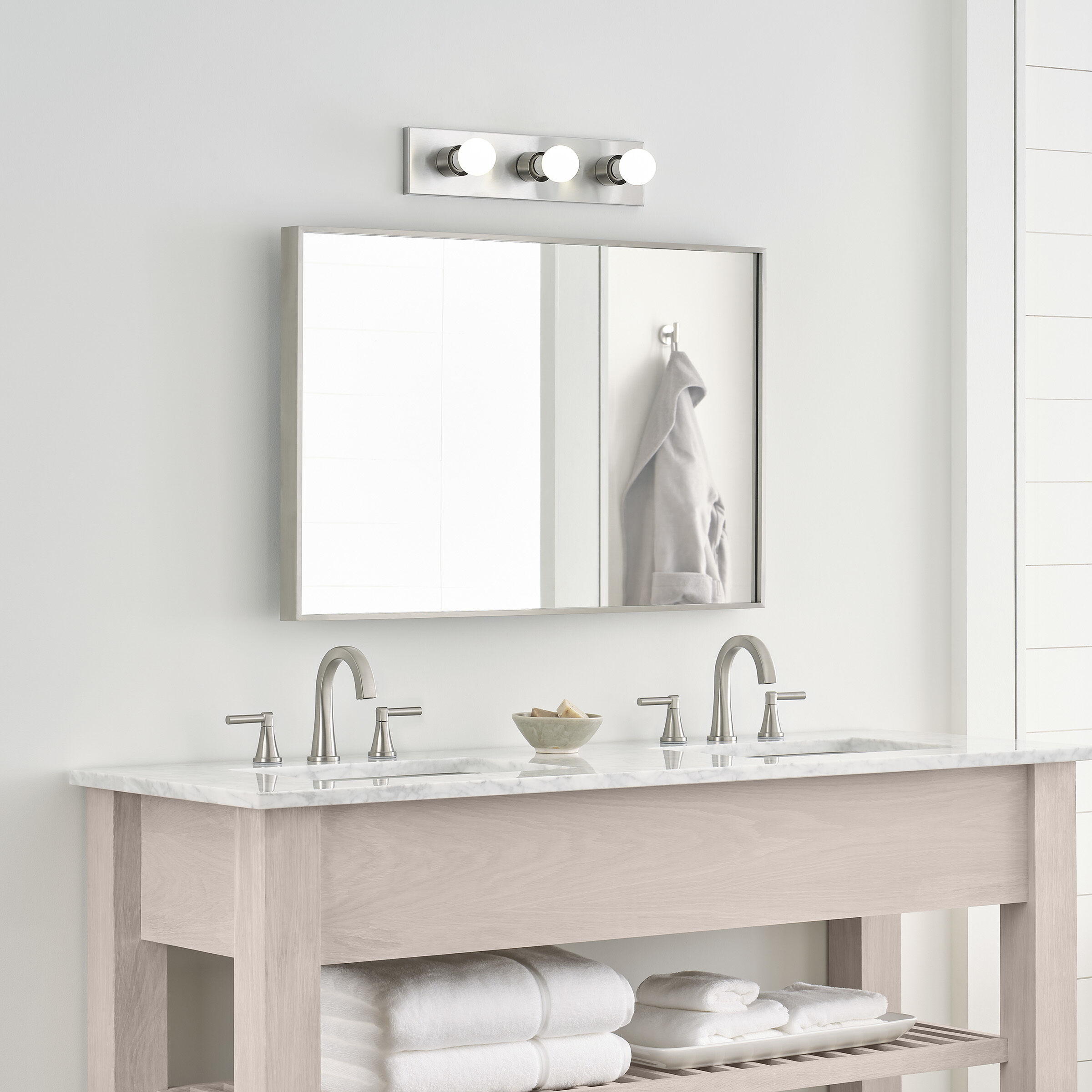 Center Stage 3 Light 18 inch Brushed Stainless Bath Vanity Wall Sconce Wall Light