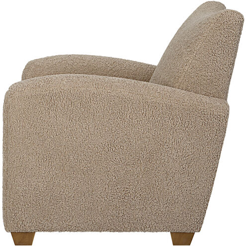 Teddy Latte Toned Faux Shearling and Walnut Stained Wood Accent Chair