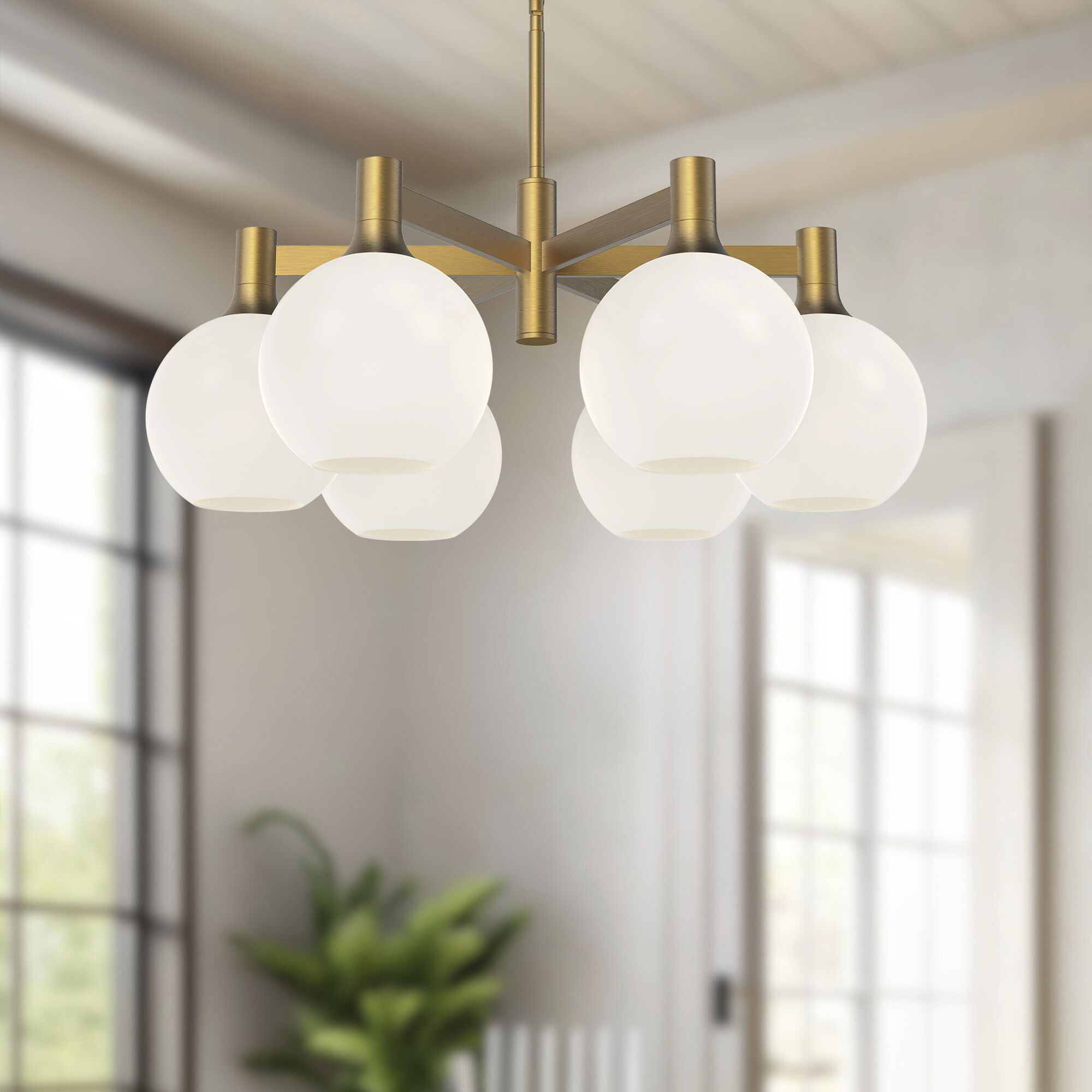 Alora Mood Castilla 6 Light 29.5 inch Aged Gold/Opal Matte Glass Chandelier Ceiling Light in Matte Opal Glass