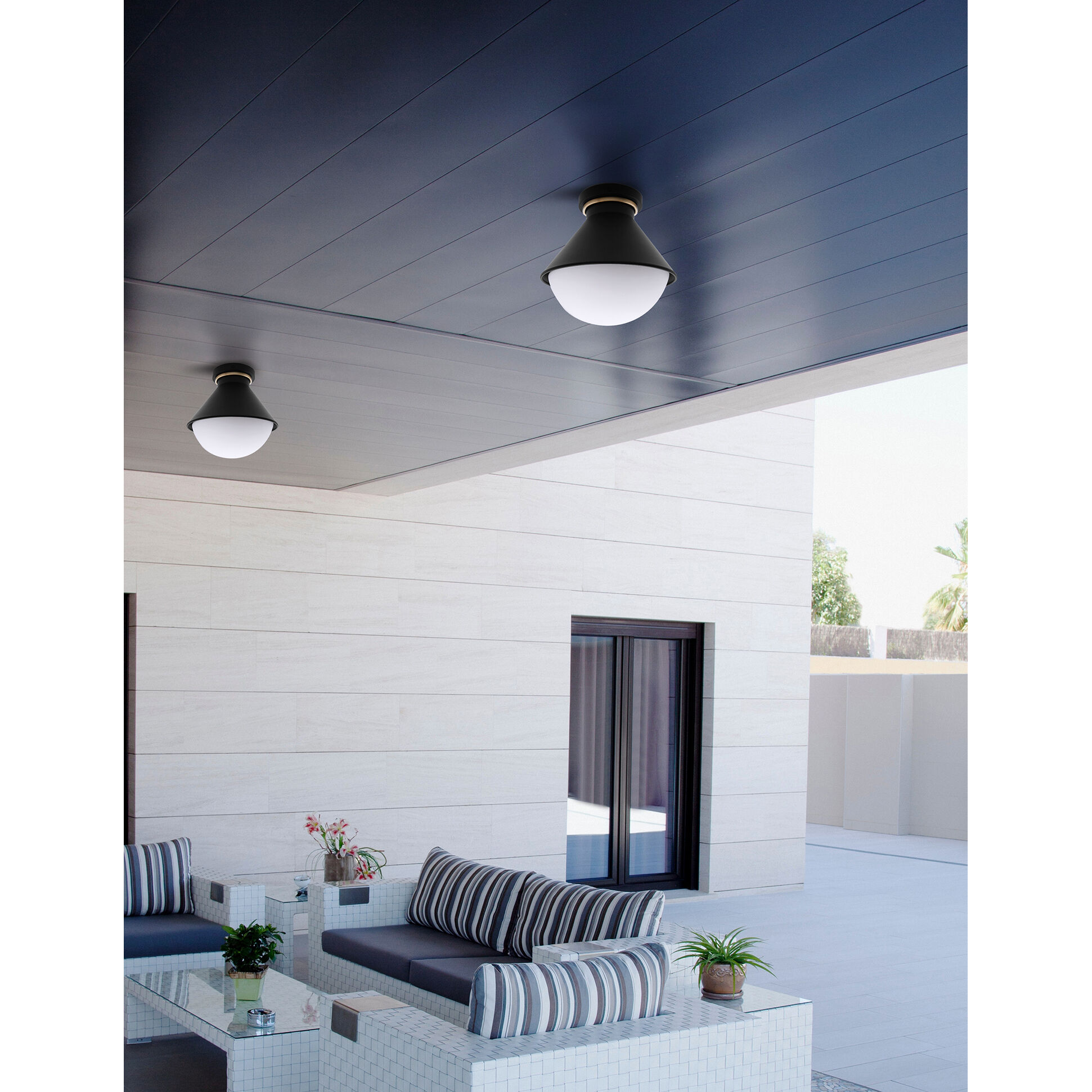Fusion Collection 1 Light 7.25 inch Matte Black with Brass Ring Outdoor Semi-Flush, Ravelle Family