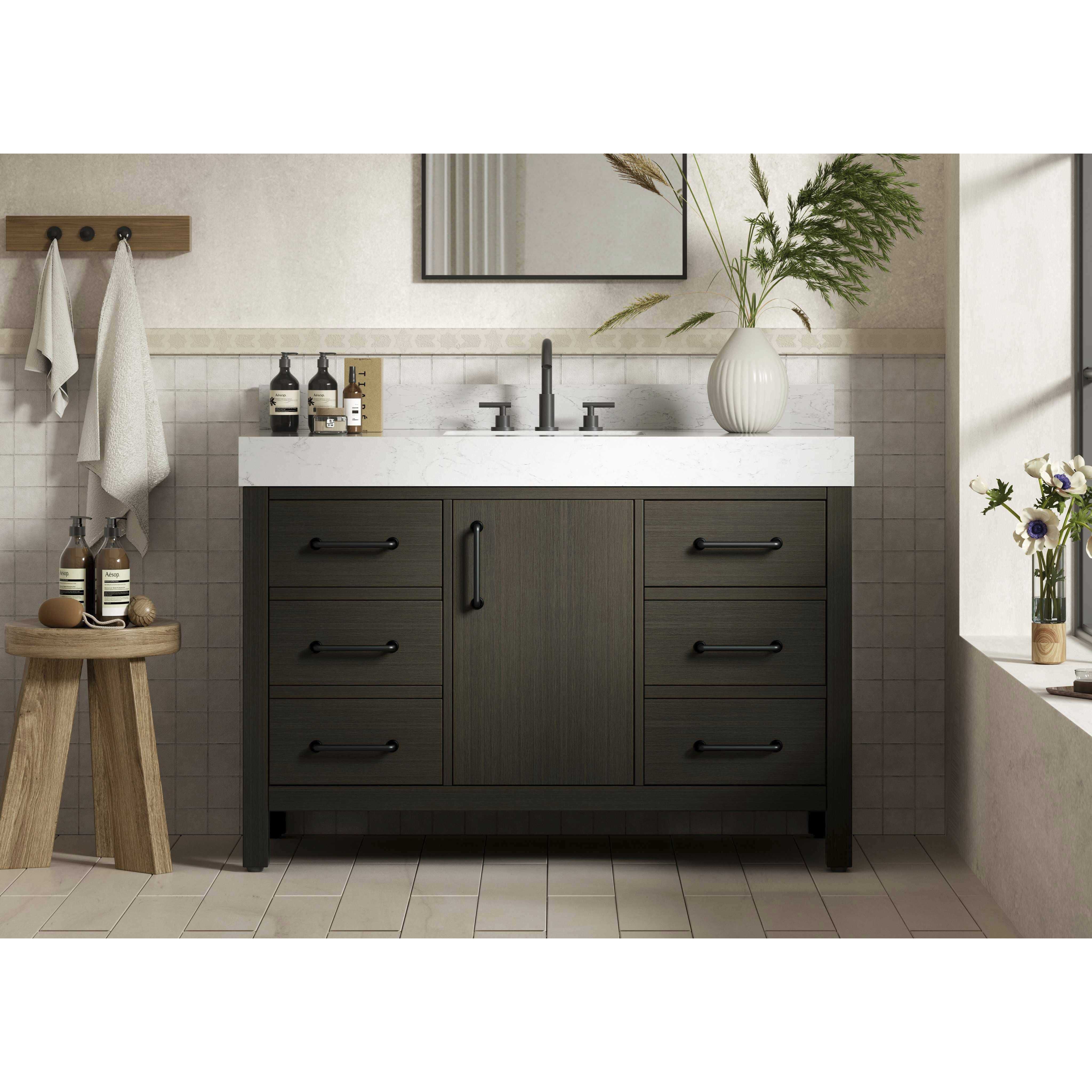 Nathan 48 X 34 inch Mocha Brown Bathroom Vanity Cabinet in Included