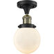Franklin Restoration Beacon 1 Light 6 inch Black Antique Brass Semi-Flush Mount Ceiling Light in Matte White Glass, Franklin Restoration