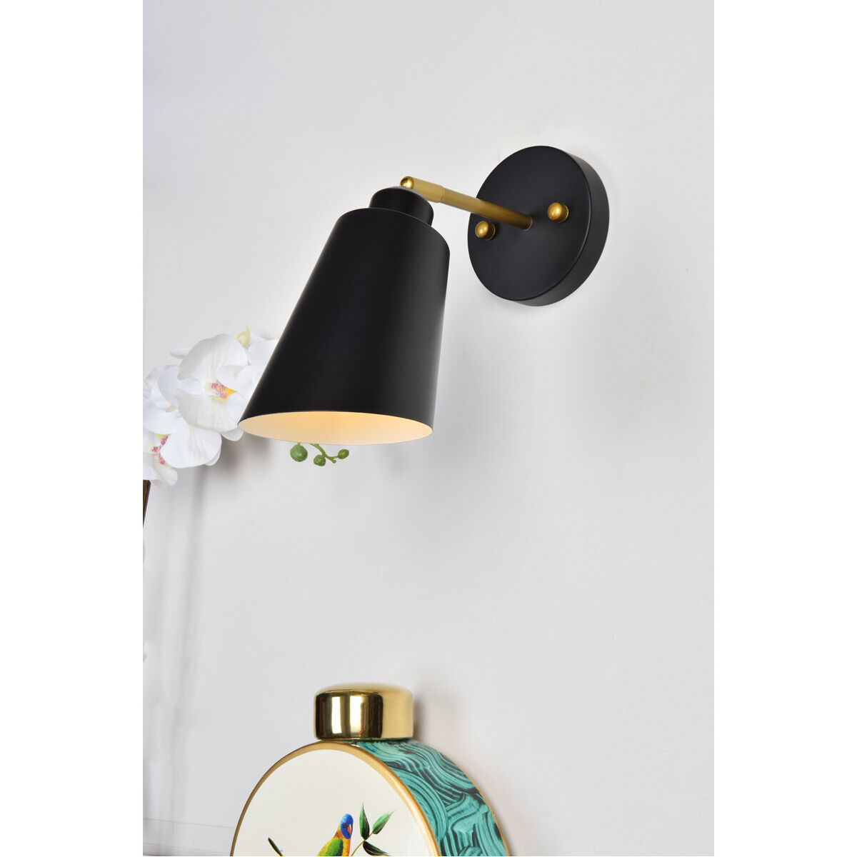 Halycon 1 Light 9 inch Black and Brass Bath Sconce Wall Light