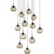 Nova Incandescent 9 Light Burnished Bronze Chandelier Ceiling Light, Square Multi-Pendant