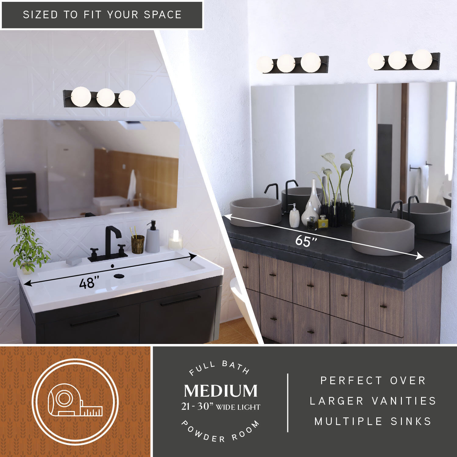 Parkview LED 24 inch Matte Black Bathroom Light Wall Light