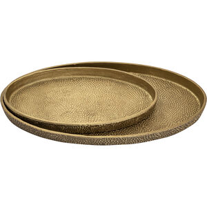 Oval Pebble Antique Brass Tray, Set of 2