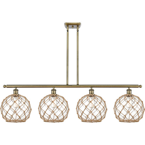 Ballston Large Farmhouse Rope LED 48 inch Antique Brass Island Light Ceiling Light in Clear Glass with Brown Rope, Ballston
