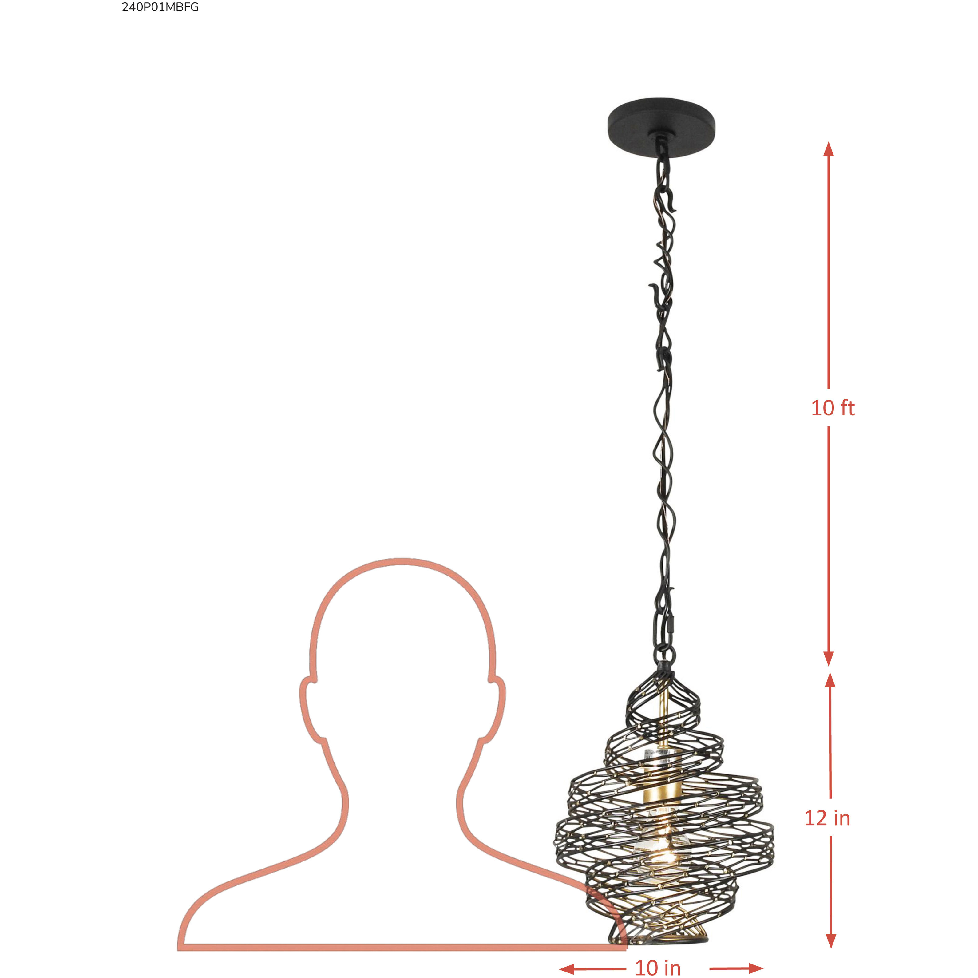 Flow 1 Light 10 inch Matte Black and French Gold Mini Pendant Ceiling Light in Matte Black/French Gold