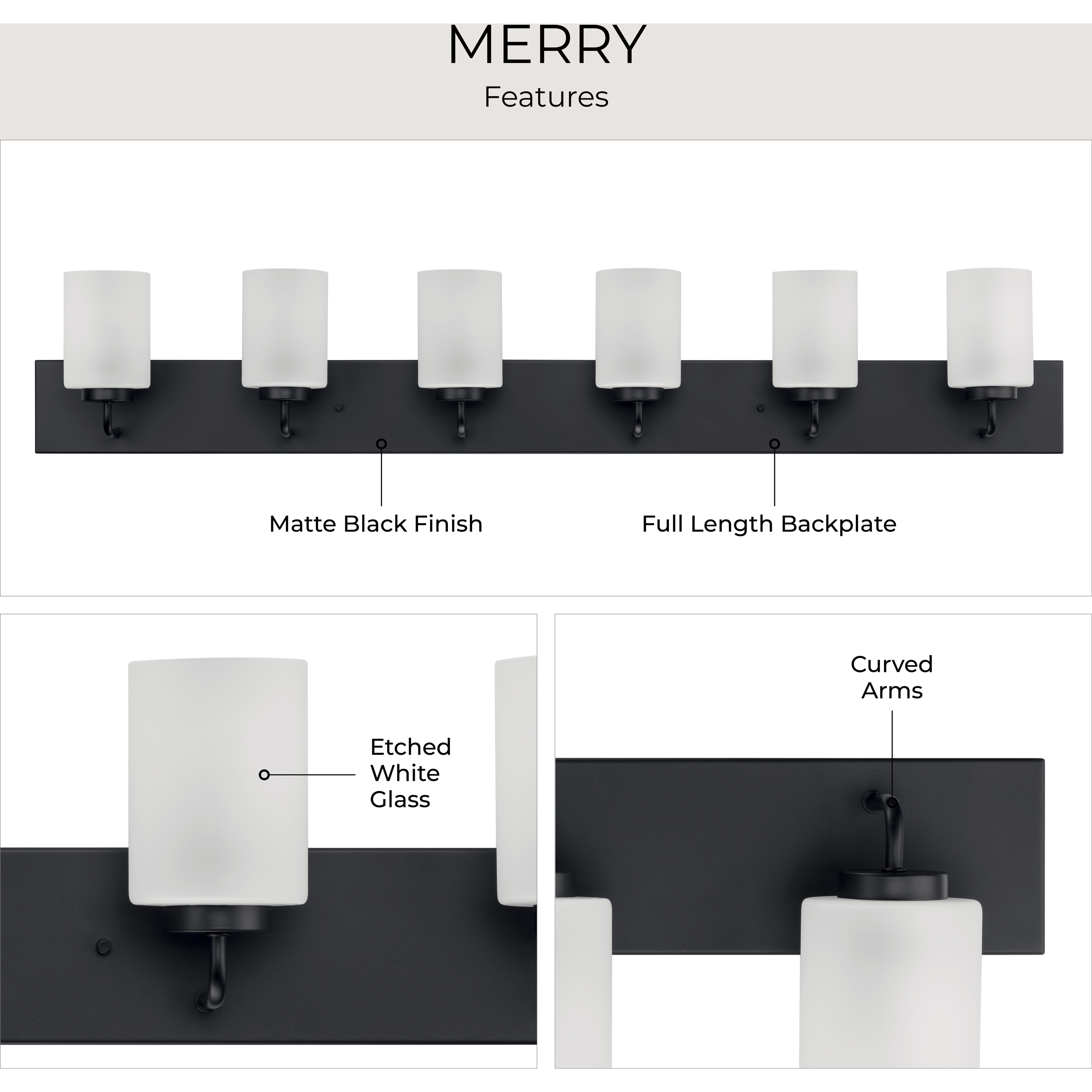 Merry 6 Light 48 inch Matte Black Bath Vanity Light Wall Light