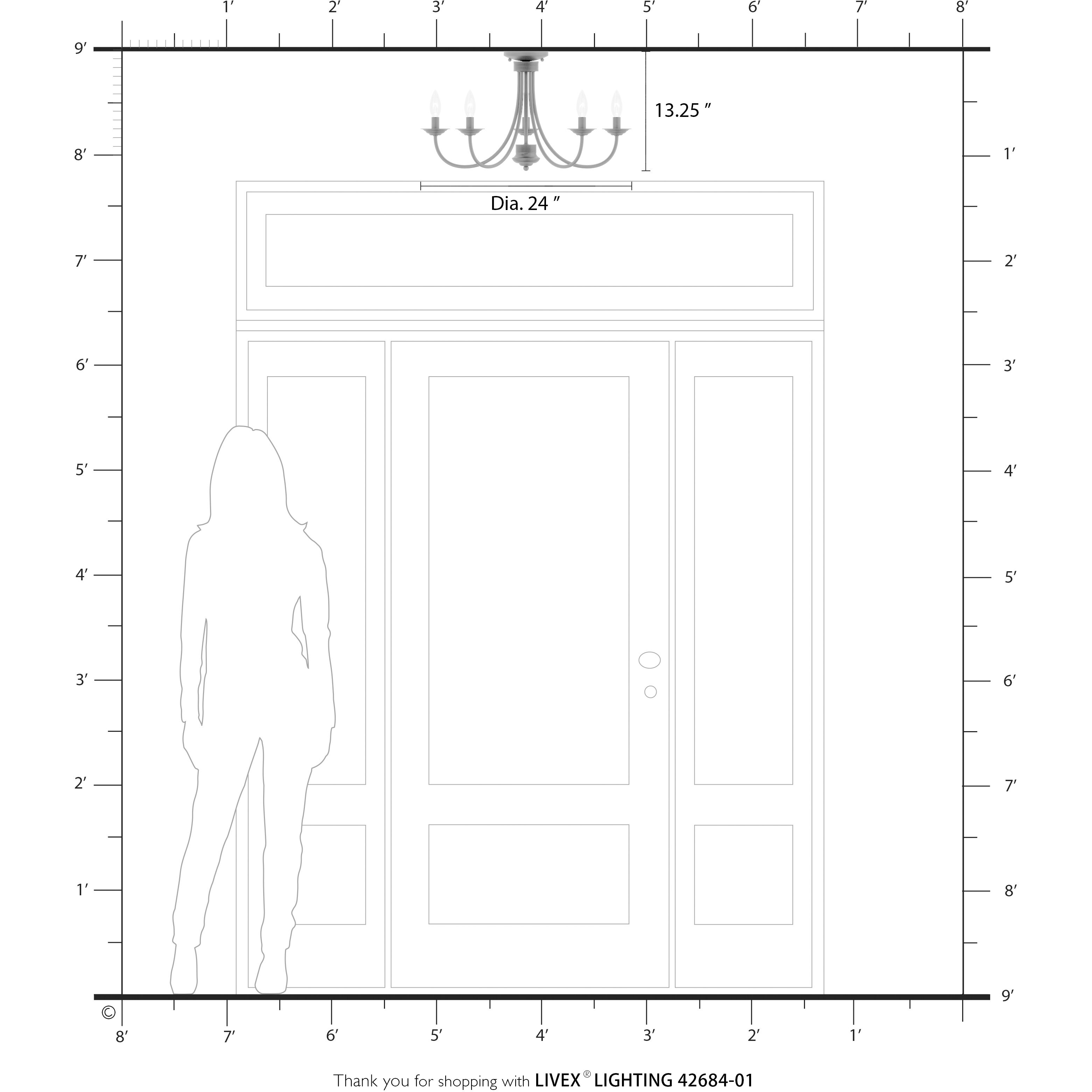 Estate 5 Light 24 inch Antique Brass Semi Flush Mount Ceiling Light, Large