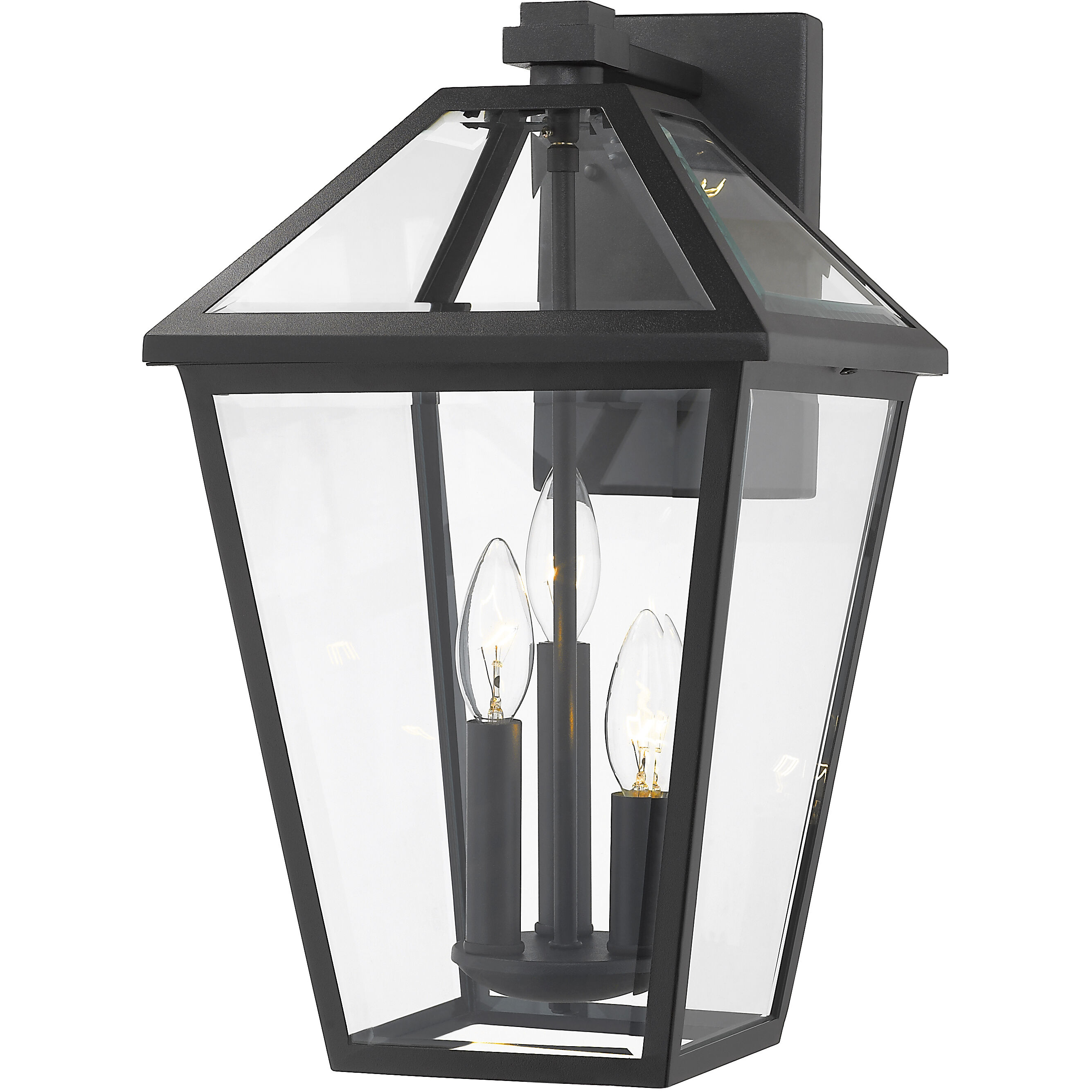 Talbot 3 Light 21.25 inch Black Outdoor Wall Light in Clear Beveled Glass