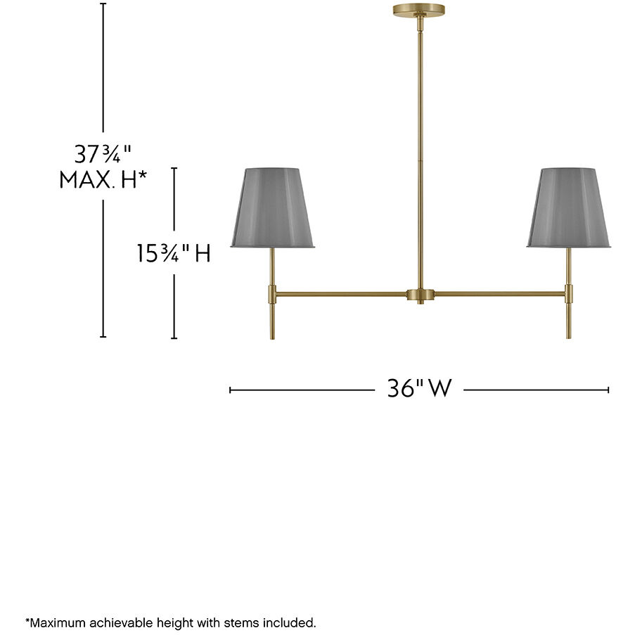 Blake 2 Light 36 inch Lacquered Brass with French Gray Chandelier Ceiling Light