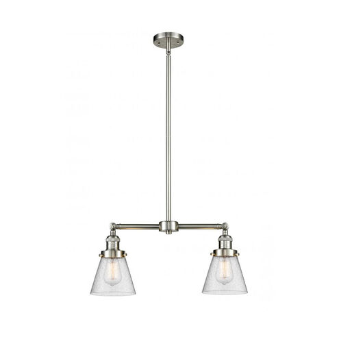 Franklin Restoration Small Cone LED 21 inch Brushed Satin Nickel Chandelier Ceiling Light in Seedy Glass, Franklin Restoration