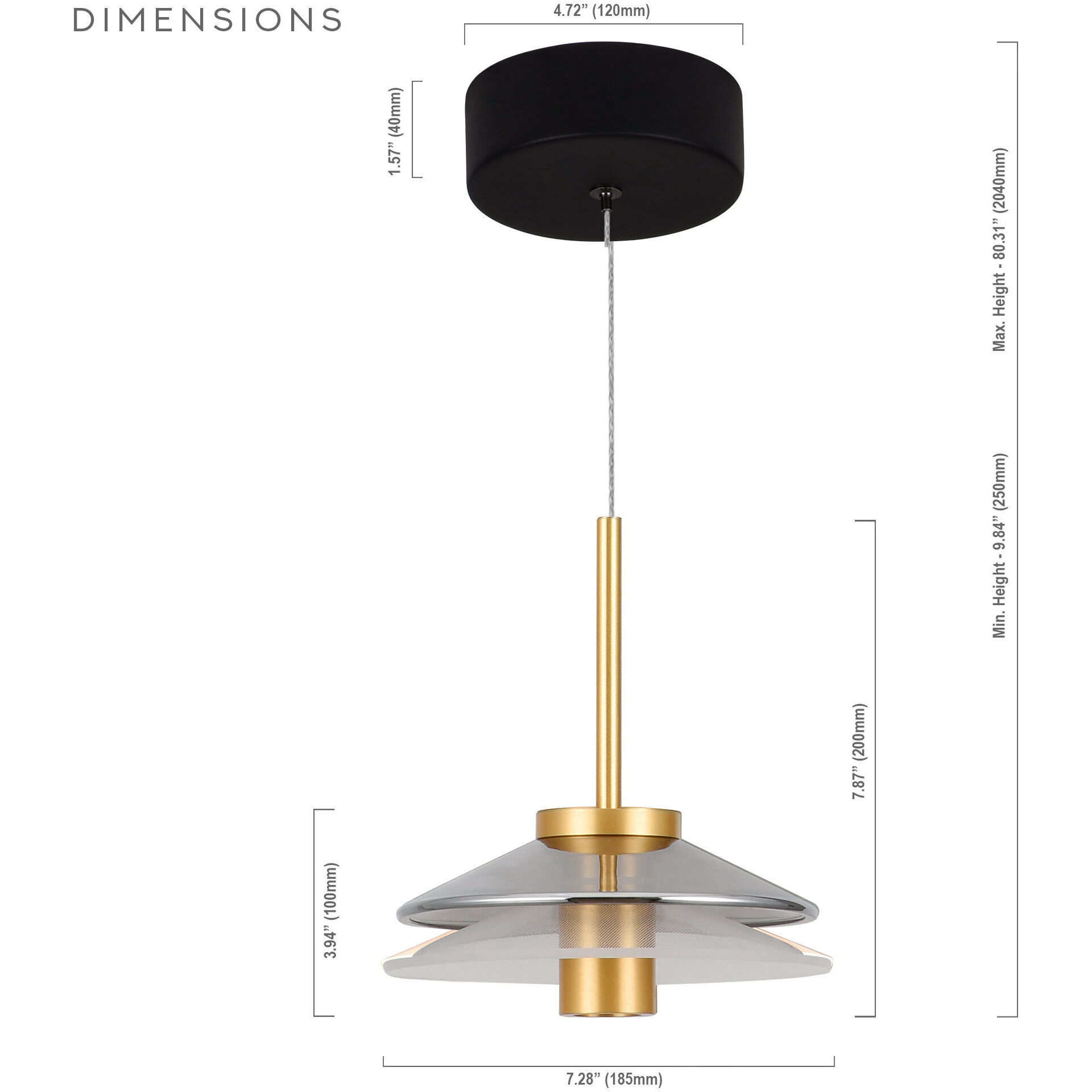 Verona Series 7.25 inch Black/Gold Pendant Ceiling Light, Artisan Collection