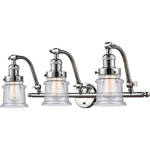 Franklin Restoration Small Canton 3 Light 28 inch Polished Chrome Bath Vanity Light Wall Light in Seedy Glass, Franklin Restoration
