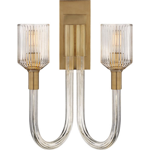 Kelly Wearstler Reverie 2 Light 14 inch Clear Ribbed Glass and Brass Double Sconce Wall Light in Clear Glass and Brass