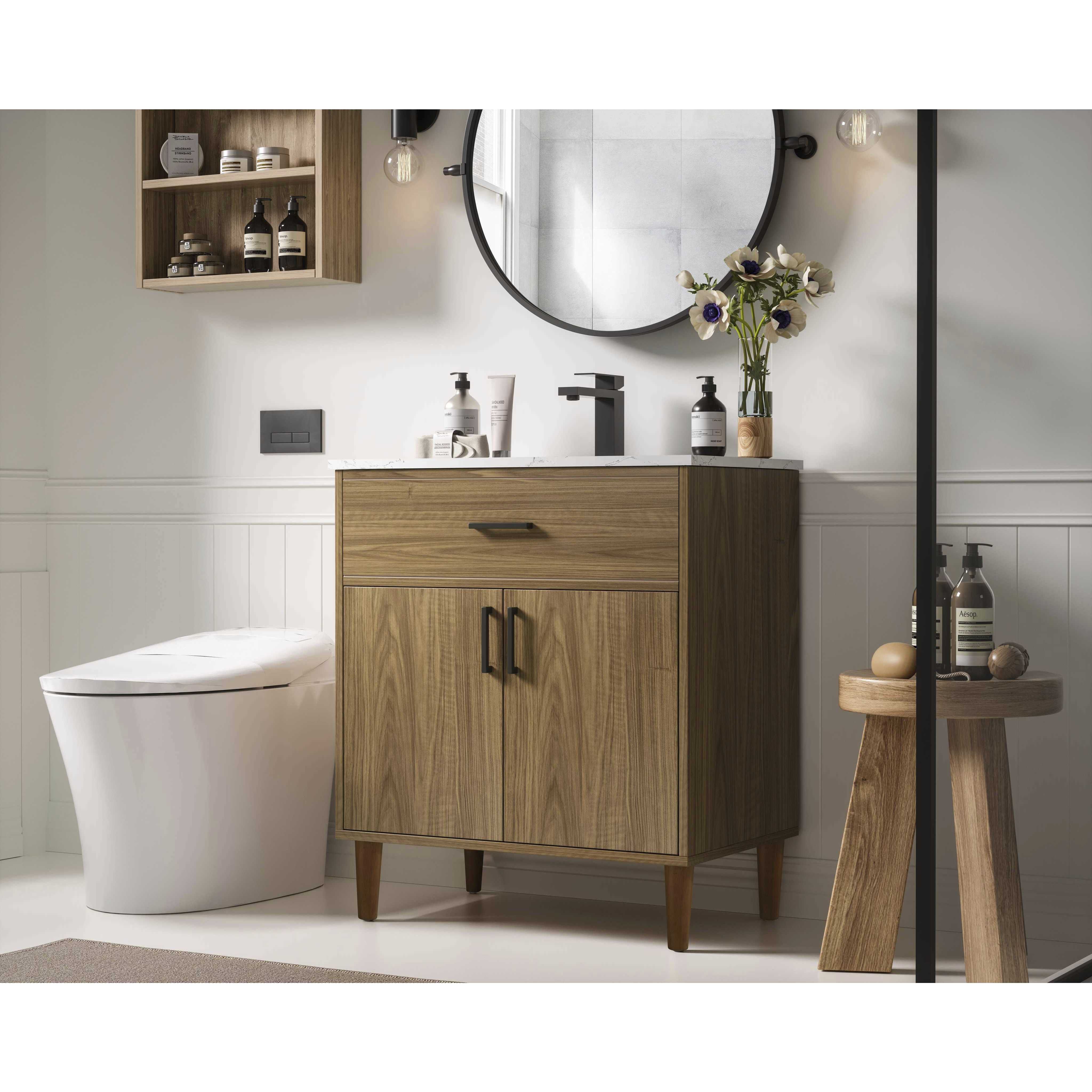 Chandler 30 X 34 inch Walnut Brown Bathroom Vanity Cabinet