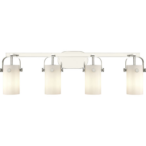 Pilaster II Cylinder 4 Light 34.88 inch Polished Nickel Bath Vanity Light Wall Light in Matte White Glass