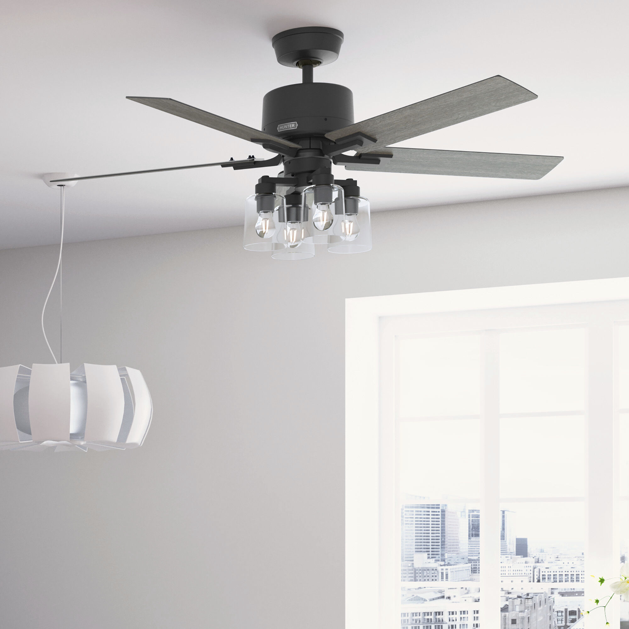 Techne 52 inch Matte Black with Dark Gray Oak/Matte Black Blades Ceiling Fan