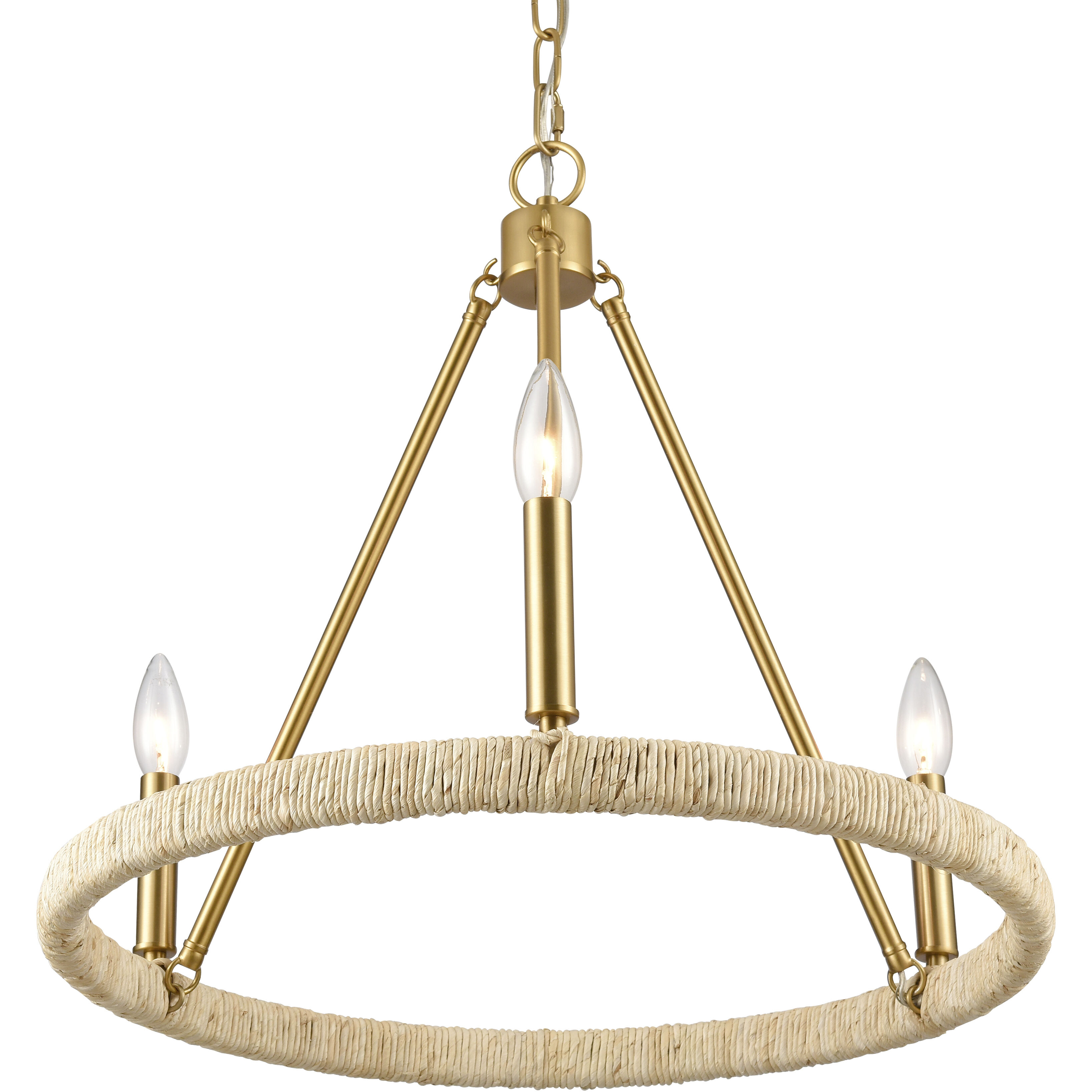 Abaca 3 Light 20 inch Brushed Gold Chandelier Ceiling Light