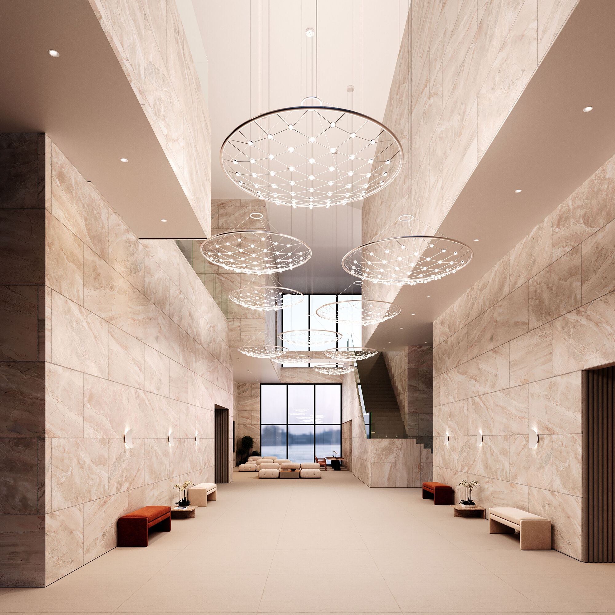 Constellation Galaxy Matrix LED 61 inch Bright Satin Aluminum Pendant Ceiling Light