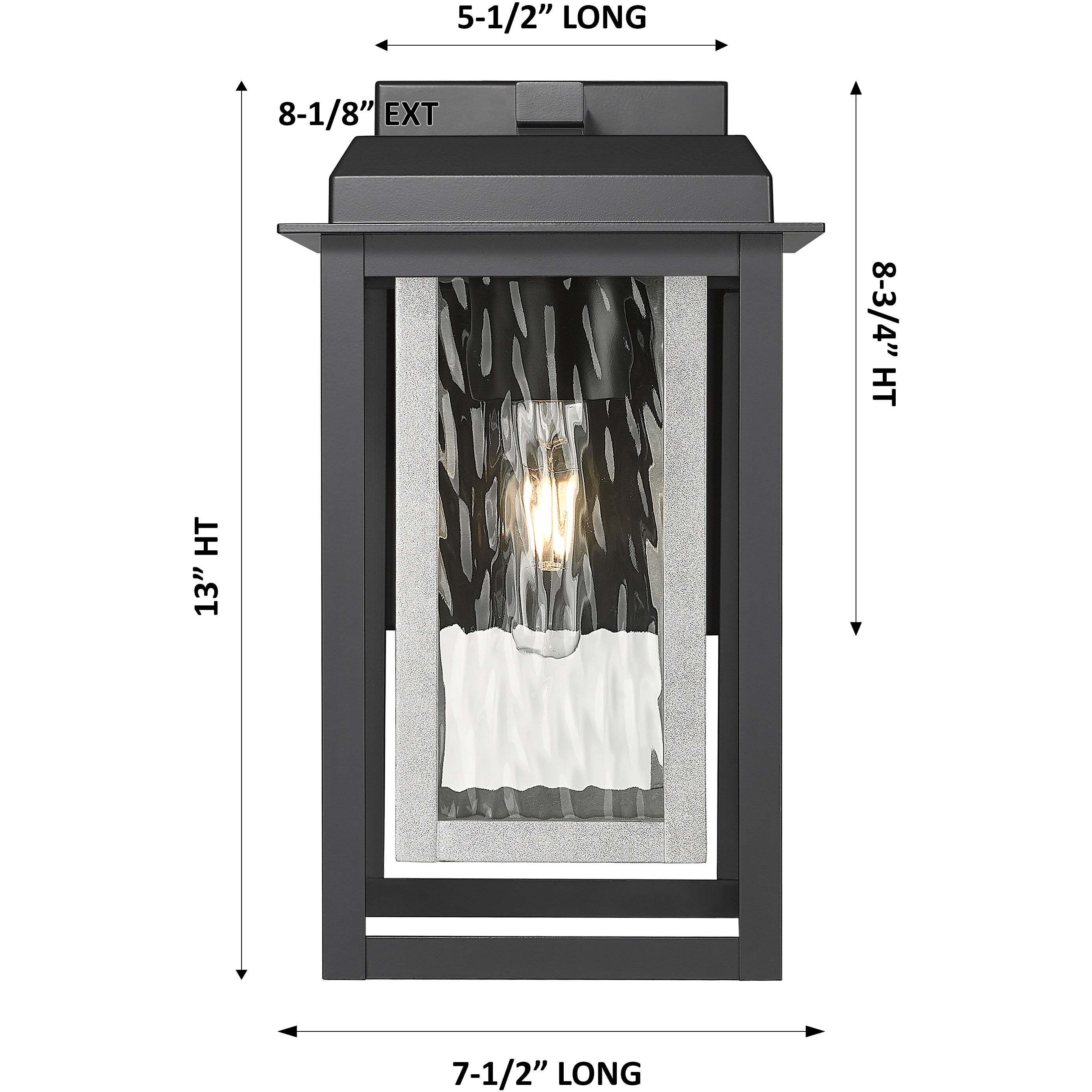 Mansfield 1 Light 13 inch Matte Black with Silver Outdoor Sconce in Waterglass