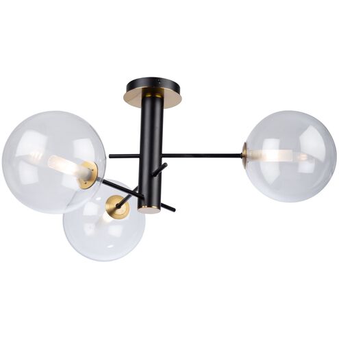 Aurelia 3 Light 31.5 inch Matte Black and Brass Semi-Flush Mount Ceiling Light