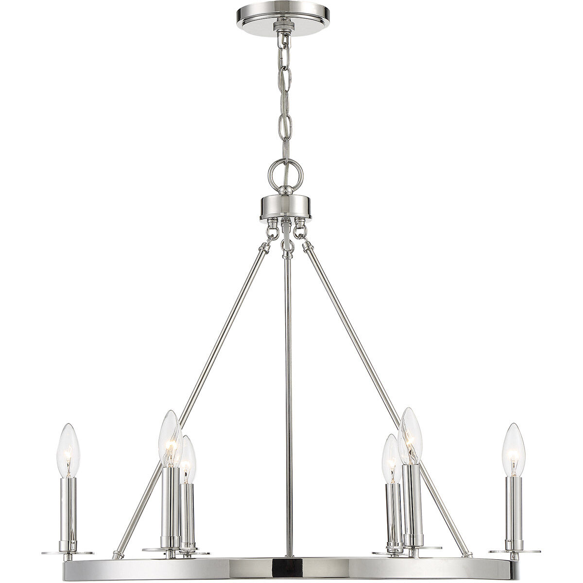 Traditional 6 Light 26 inch Polished Nickel Chandelier Ceiling Light