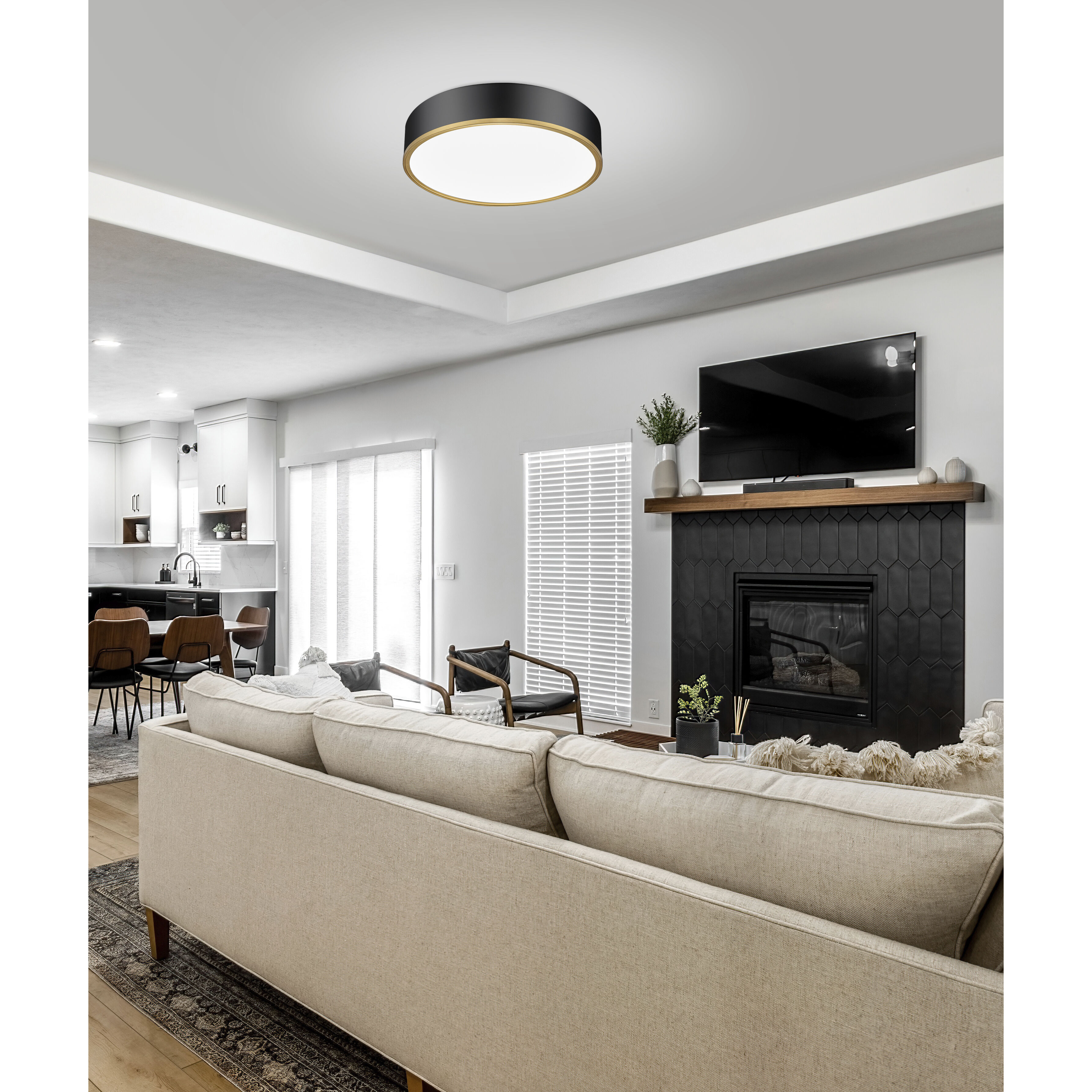 Bradley LED 20.25 inch Matte Black and Modern Gold Flush Mount Ceiling Light